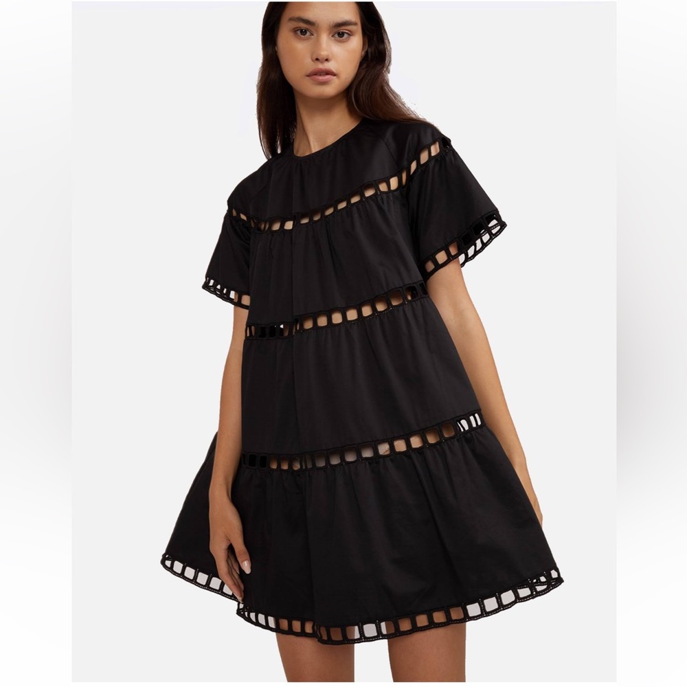 Cynthia Rowley flirty Black Postcard Eyelet Dress L